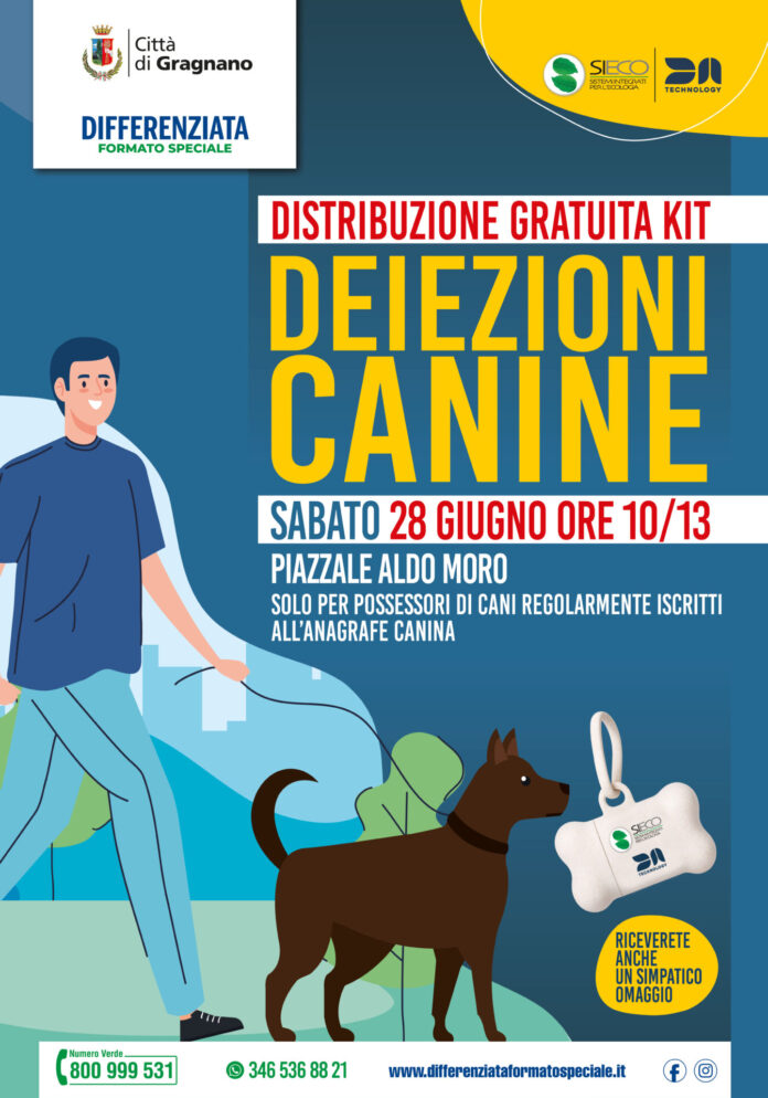 Gragnano, al via i kit gratuiti per raccogliere le deiezioni canine: “Una città più pulita parte dai piccoli gesti”