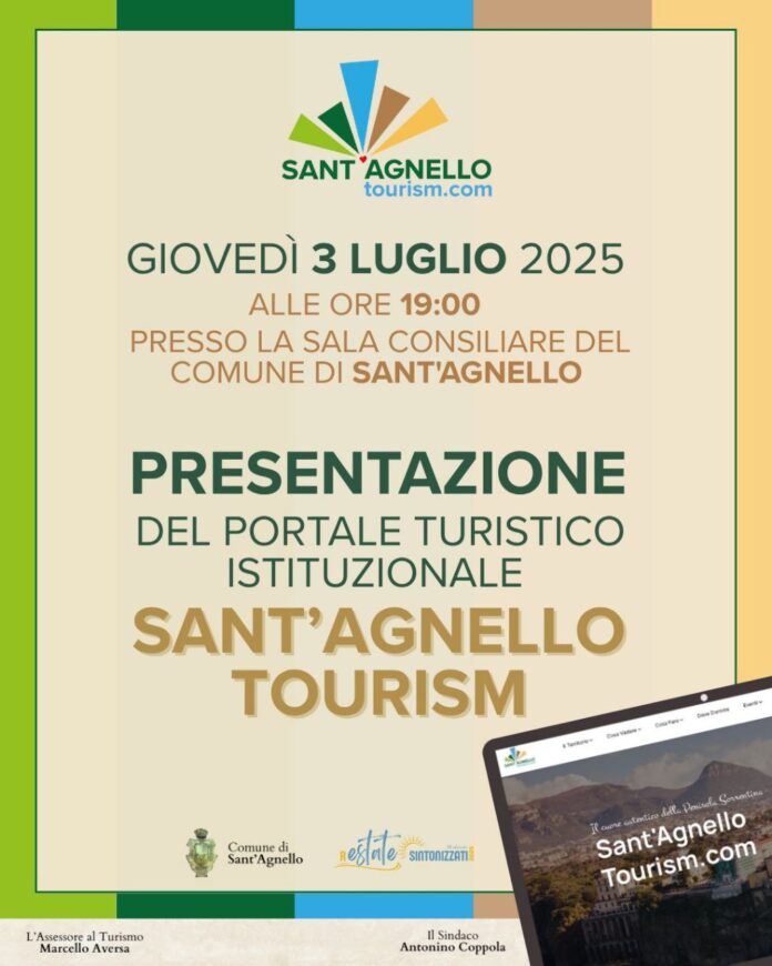 Sant’Agnello lancia il portale turistico istituzionale “Sant’Agnello Tourism”: presentazione ufficiale il 3 luglio in Sala Consiliare