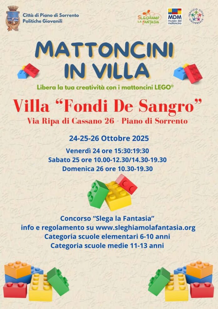 Piano di Sorrento, torna “Mattoncini in Villa”: quattro giorni di creatività e divertimento a Villa Fondi
