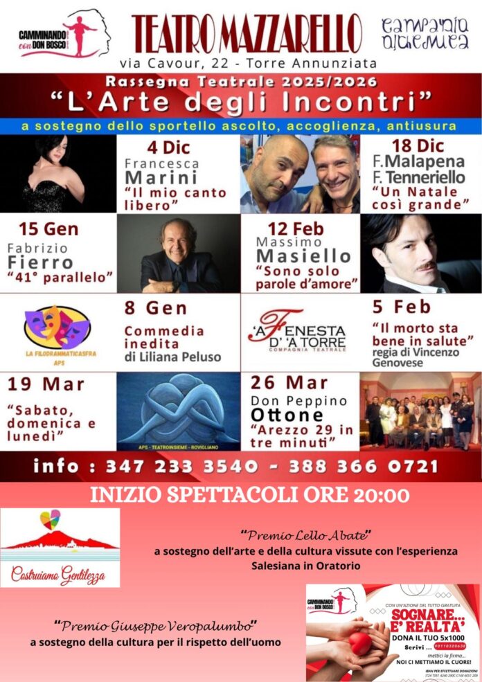 Torre Annunziata: al via la rassegna “L’arte degli incontri” tra musica, teatro e solidarietà Torre Annunziata: al via la rassegna “L’arte degli incontri” tra musica, teatro e solidarietà