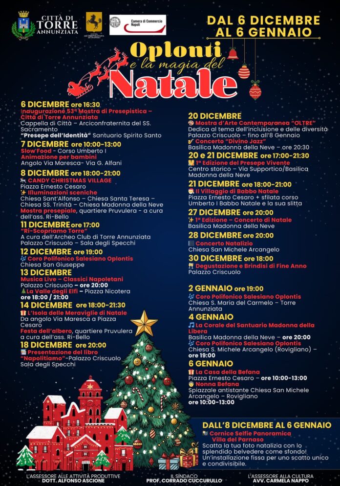 Torre Annunziata, al via “Oplonti e la magia del Natale”: un mese di eventi dal 6 dicembre al 6 gennaio Torre Annunziata, al via “Oplonti e la magia del Natale”: un mese di eventi dal 6 dicembre al 6 gennaio