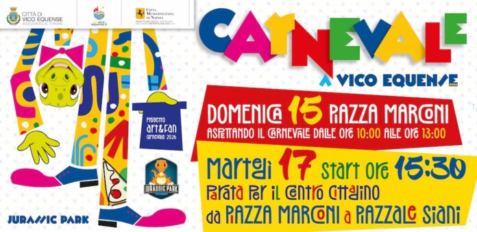 Vico Equense celebra il Carnevale 2026: tre giorni di festa nel mondo di Jurassic Park