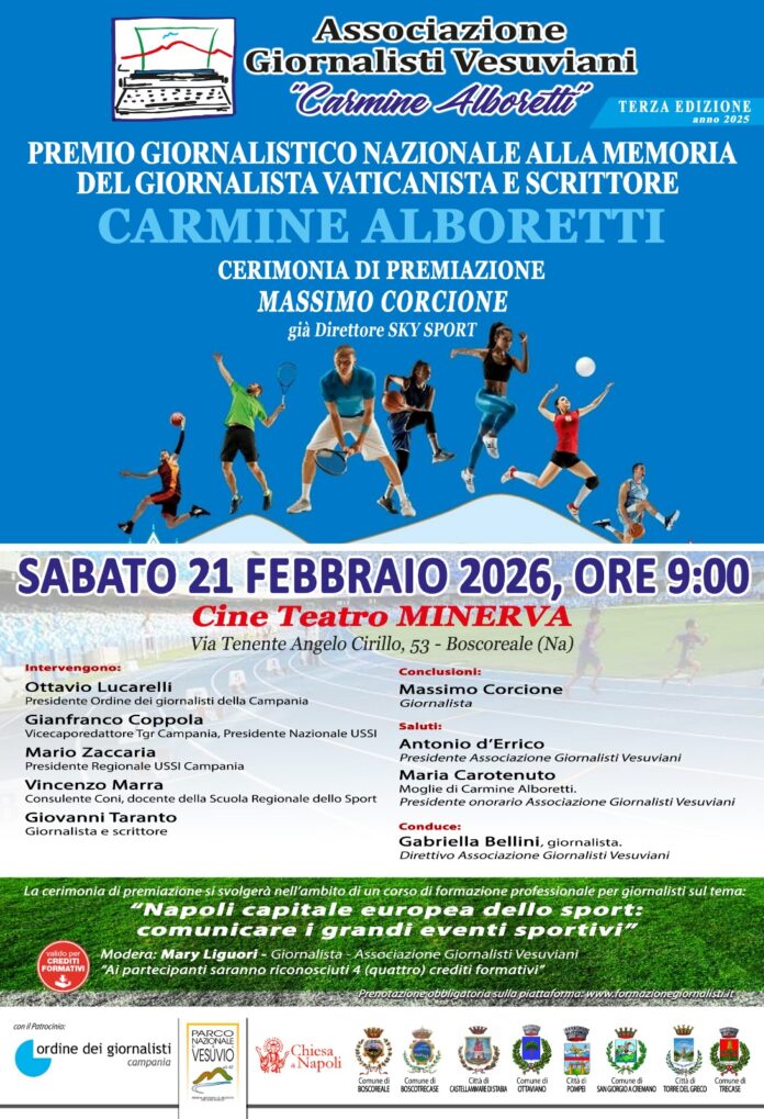 Premio giornalistico nazionale “Carmine Alboretti”: a Boscoreale la terza edizione, riconoscimento a Massimo Corcione Premio giornalistico nazionale “Carmine Alboretti”: a Boscoreale la terza edizione, riconoscimento a Massimo Corcione