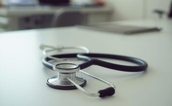 Stetoscopio su scrivania vuota